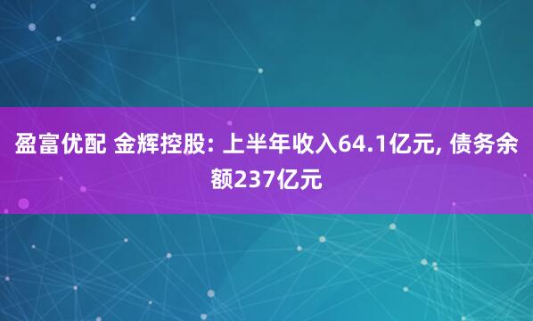 盈富优配 金辉控股: 上半年收入64.1亿元, 债务余额237亿元